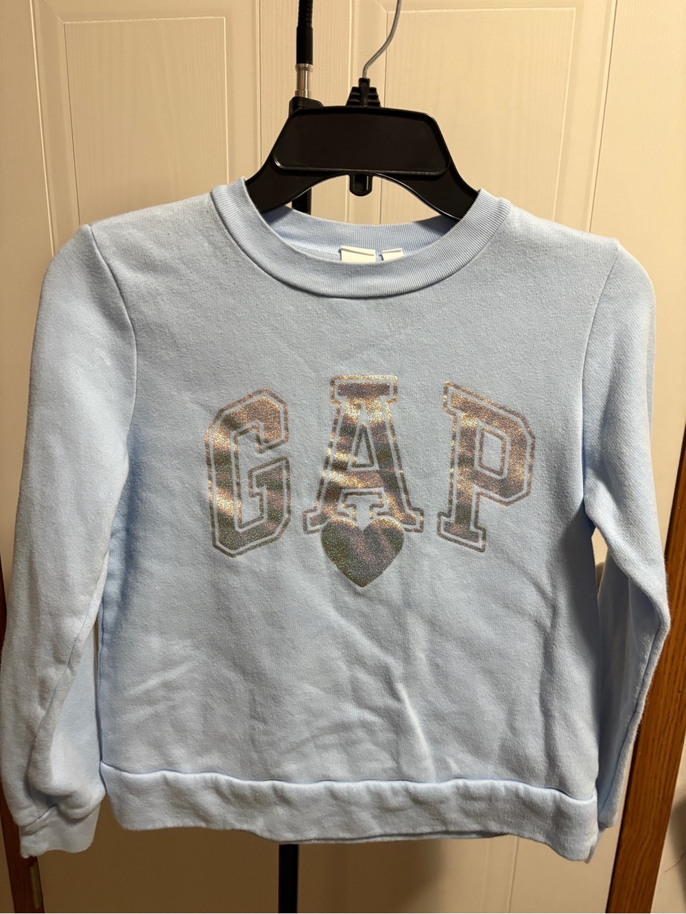 GAP Light Blue Crewneck Sweatshirt with Iridescent Logo